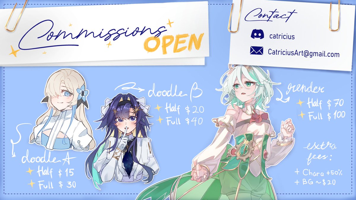 Catree_cius's tweet image. ✨COMMISSIONS OPEN✨
More questions or interested? Feel free to DM or contact me through listed methods!
Commissions are always open with waiting list ✌️
Likes and RTs are appreciated 🙏