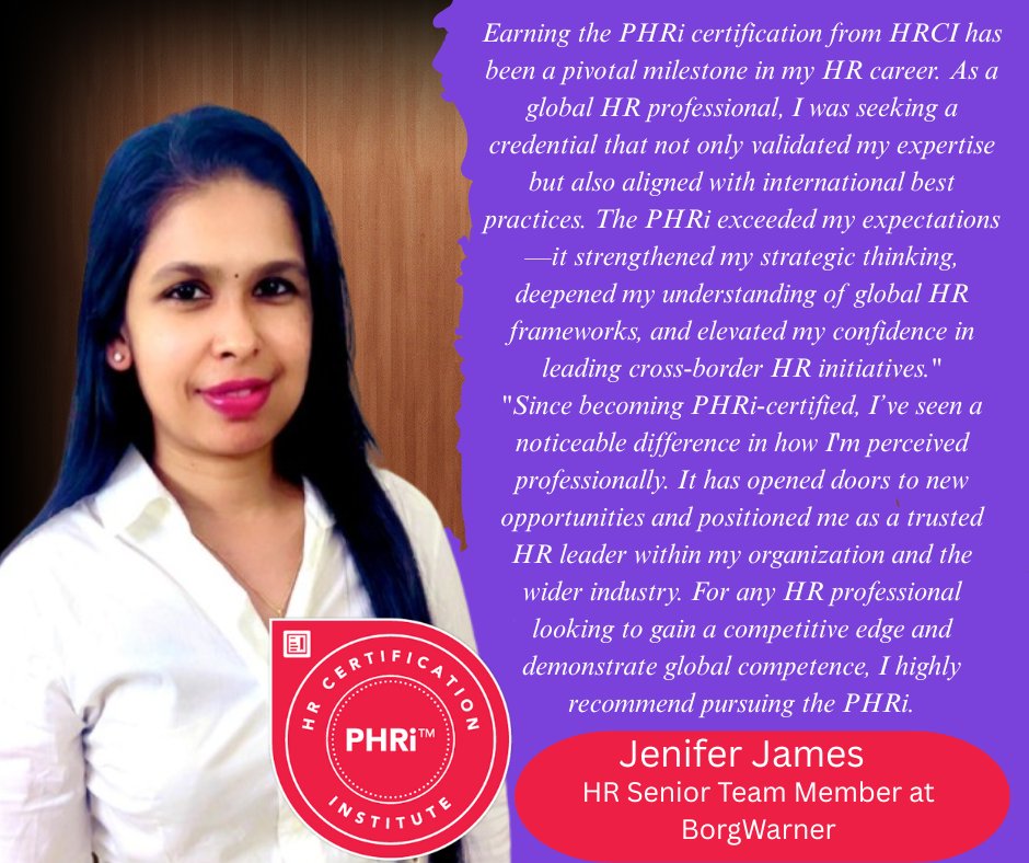 Today, we're honored to feature a testimonial from Jenifer James, PHRi, an exceptional HR senior team member at BorgWarner.

 If you're thinking about taking the leap,

Book a complimentary introductory session: calendly.com/virushi/introd…