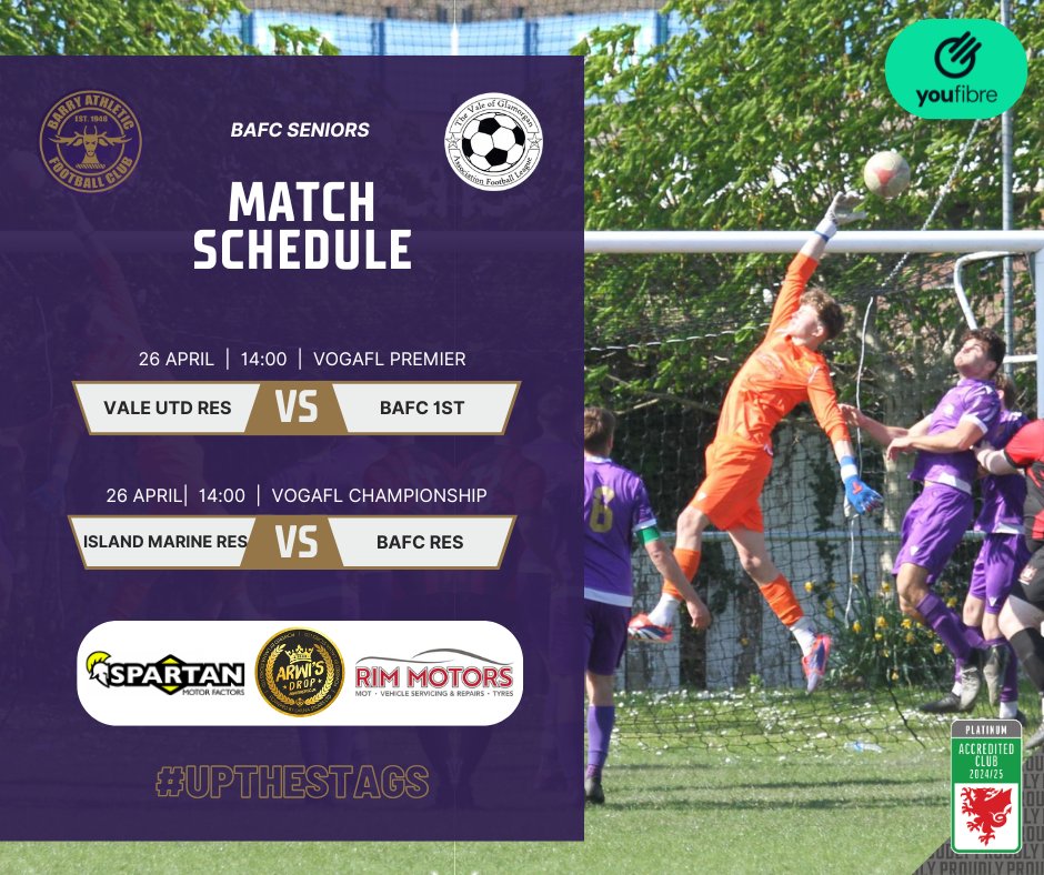 📢 A final double matchday as our firsts aim to put their recent form behind them and an Island derby for our reserves who are looking to move into 3rd place with a win.
 
📍 1st: Corntown Pavillion
📍 Res: Maslin Park

#BAFC #UpTheStags #LanYStags 🦌