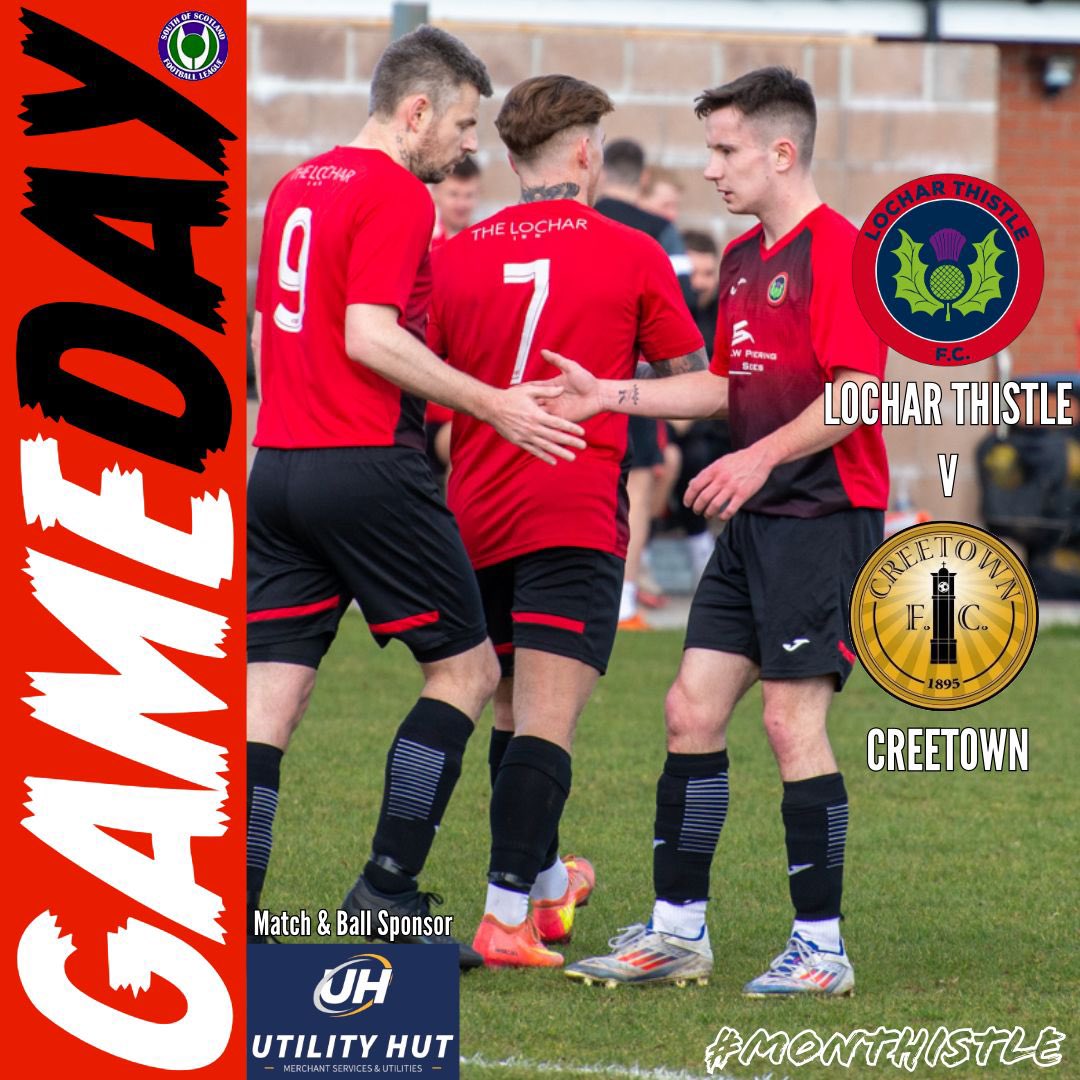 🔴⚪️⚫️GAME DAY🔴⚪️⚫️

🆚 <a href="/CreetownFC/">Creetown FC</a> 
🏆 South of Scotland League
🏟️ Wilson Park, Heathhall
⏱️ 2pm KO
🎟️ Adults £4 Concessions £2, u16’s Free
🥧☕️ Pies, Tea, Coffee, Bovril on sale at The Thistle Kitchen

Match and Ball Sponsor:- Utility Hut Ltd
🔴⚪️⚫️