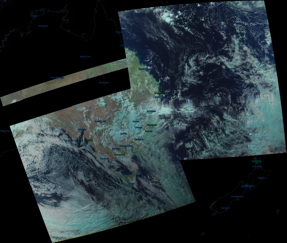BenSKlerk1's tweet photo. #MeteorMN2_4 afternoon composite 26 April AEST
#Meteorgis, #QFH, #Nooelec Noaa, #RTLSDR
#weather #LRPT #Satellite #Australia https://t.co/xbJnCBmAVE