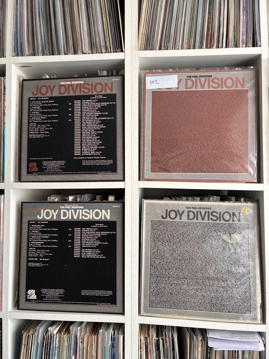 FactoryRecCol's tweet photo. Joy Division live John Peel Sessions January &amp; November 1979 stand out track's Insight &amp; Sound of music the 2 on the right are still sealed I bought from Virgin Manchester 1987 @peterhook @joydivisionBook @joydivision #factoryrecords #JohnPeel #singleoftheday https://t.co/ikqgROmSHV