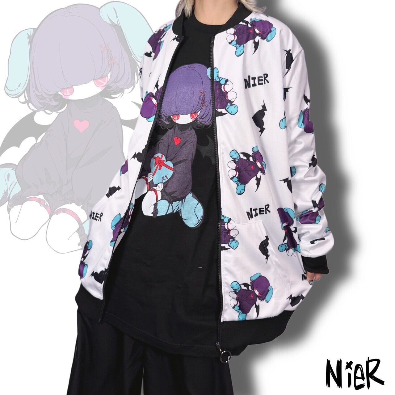 NieR ホワイトモカふわもこプルオーバーパーカー【全刺繍仕様