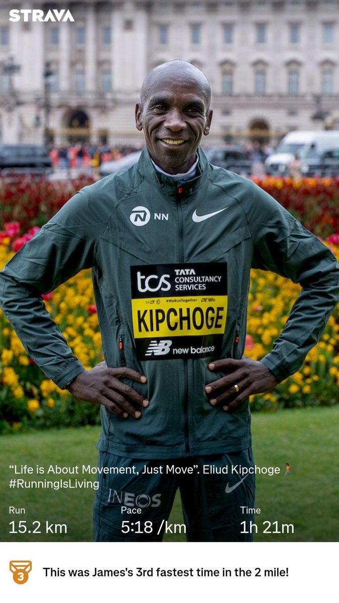 JamesMaruwa's tweet photo. Check out my run on Strava.
https://t.co/f1PmE3IH84
βLife is About Movement, Just Moveβ. Eliud KipchogeππΏ
All the Best in London Marathon KingChoge. β¦@EliudKipchogeβ©πππ
#RunningIsLiving
#RunningToInspireTheWorld https://t.co/6Yor8cfSkY