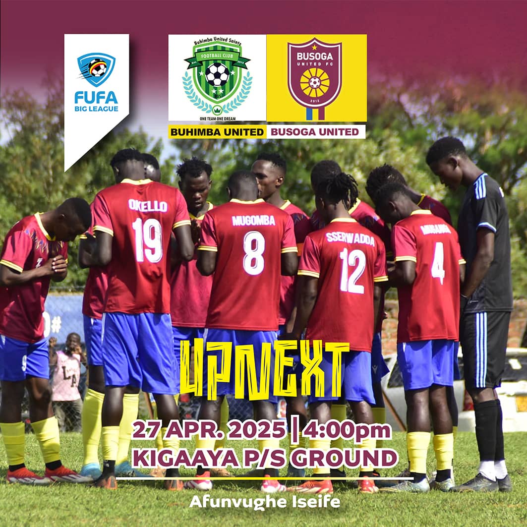 busogautdfc1's tweet photo. 🔥  Buhimba United Vs  Busoga United FC 
📅 Sunday, 27th April 2025
⏰ 4:00 PM EAT
📍 Kigaaya Ground https://t.co/4WWBYXBFhO