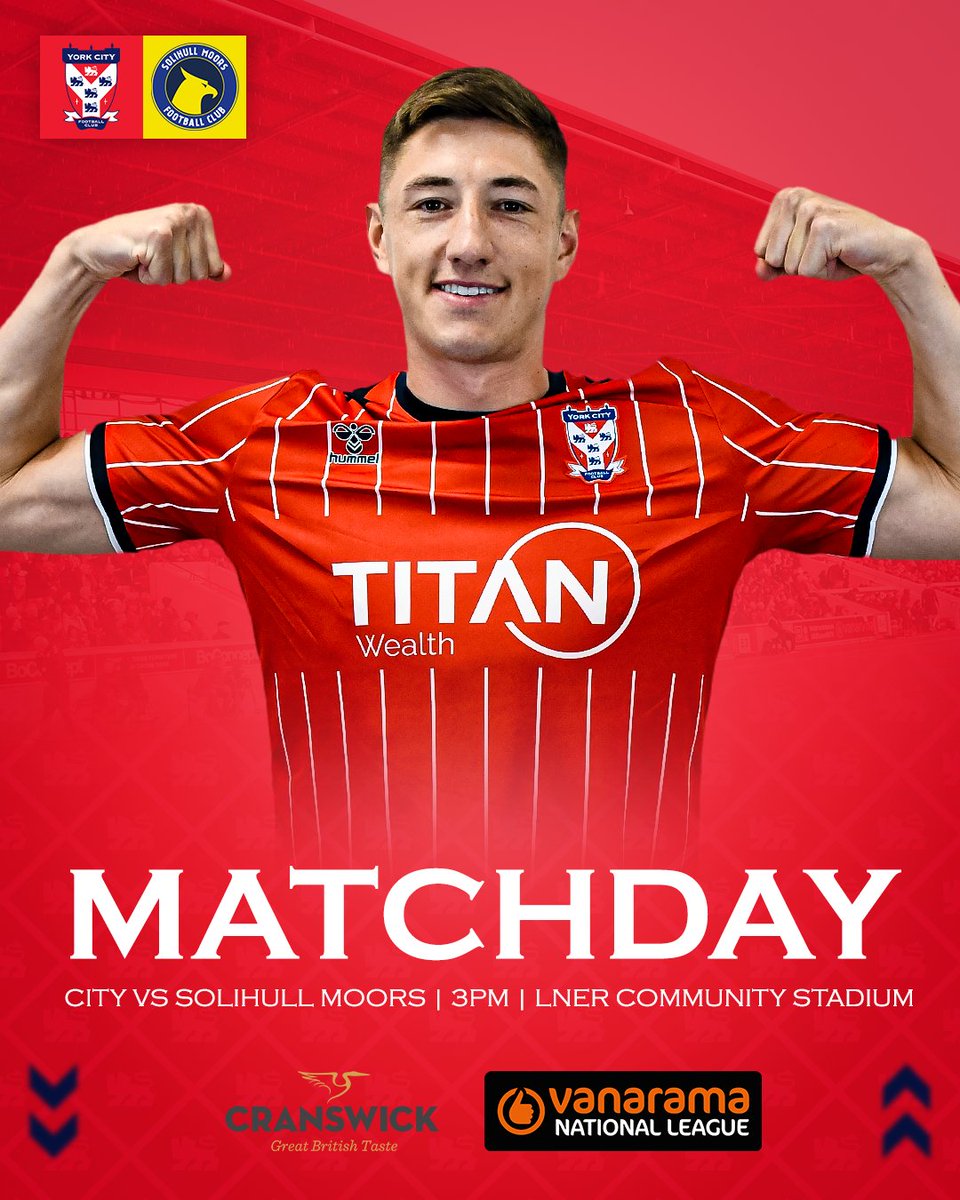 ⚽️ IT'S MATCHDAY!

🆚 Solihull Moors
🏟️ LNER Community Stadium
⌚️ 15:00
🏆 Vanarama National League
 
#YCFC 🔴🔵