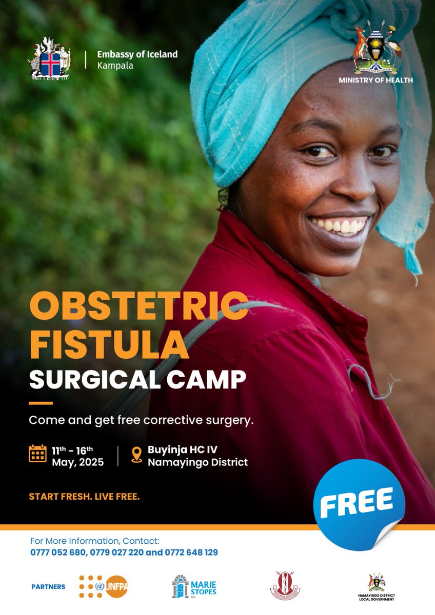 UNFPA Uganda (@unfpauganda) on Twitter photo Hope and Healing! We are excited to announce our next FREE fistula corrective surgery camp! If you or someone you know is living with obstetric fistula, don't miss this opportunity. Funded by <a href="/IcelandinUganda/">Iceland in Uganda</a>, the next camp is at Buyinja HC IV #Namayingo district, 11th-16th May. Hope and Healing! We are excited to announce our next FREE fistula corrective surgery camp! If you or someone you know is living with obstetric fistula, don't miss this opportunity. Funded by <a href="/IcelandinUganda/">Iceland in Uganda</a>, the next camp is at Buyinja HC IV #Namayingo district, 11th-16th May.