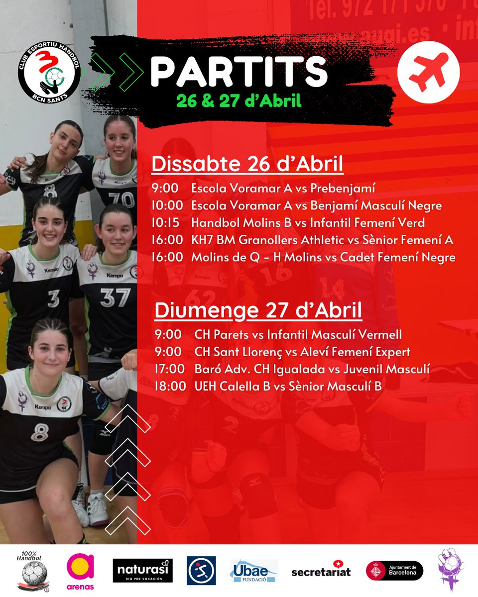 CEH BCN SANTS UBAE (@handbolbcnsants) on Twitter photo Horaris dels partits del cap de setmana!
💪🏾Som-hi BCN, som-hi Sants!
#HandbolBcnSants #BcnSants #Handbol #HandbolCatalà #Sants
<a href="/MolsaBiosants/">Molsa Bio Sants</a>
#arenasdebcn
<a href="/sants_esports/">SANTS ESPORTS</a>
<a href="/secretariat_shb/">Secretariat SHB</a>
<a href="/FedCatHandbol/">Federació Catalana d’Handbol</a>
<a href="/elconsell/">El Consell</a> Horaris dels partits del cap de setmana!
💪🏾Som-hi BCN, som-hi Sants!
#HandbolBcnSants #BcnSants #Handbol #HandbolCatalà #Sants
<a href="/MolsaBiosants/">Molsa Bio Sants</a>
#arenasdebcn
<a href="/sants_esports/">SANTS ESPORTS</a>
<a href="/secretariat_shb/">Secretariat SHB</a>
<a href="/FedCatHandbol/">Federació Catalana d’Handbol</a>
<a href="/elconsell/">El Consell</a>