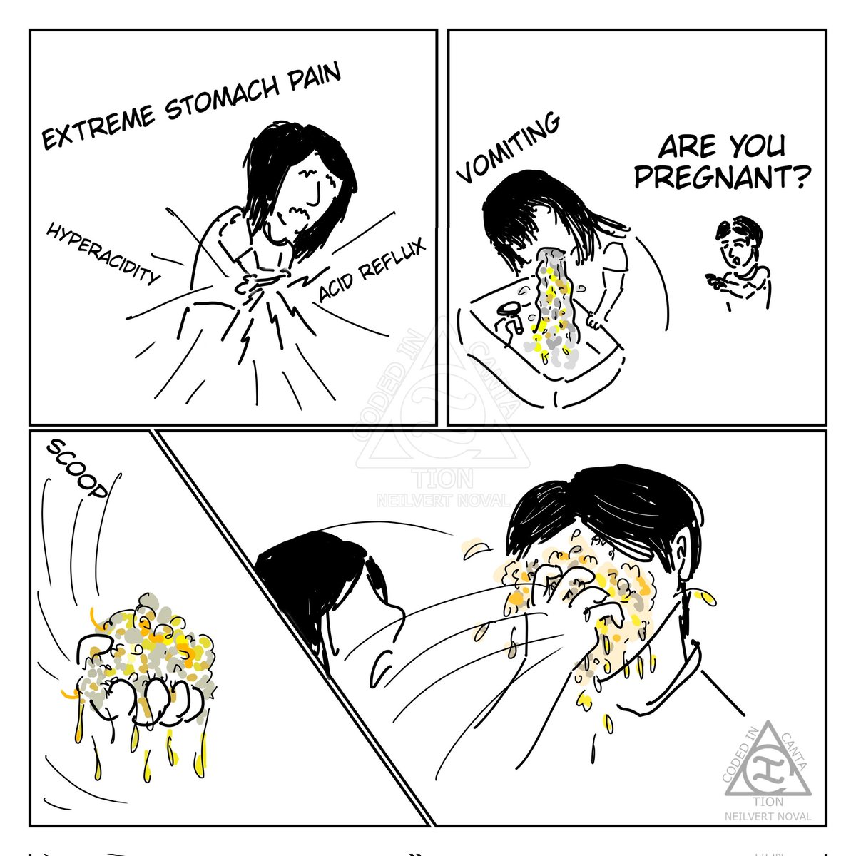 Codedincantatio's tweet image. 04262025 
I got no sleep last night from taking care of her. 

#comic
#art 
#hyperacidity 
#gerd
#acidreflux 
#sick