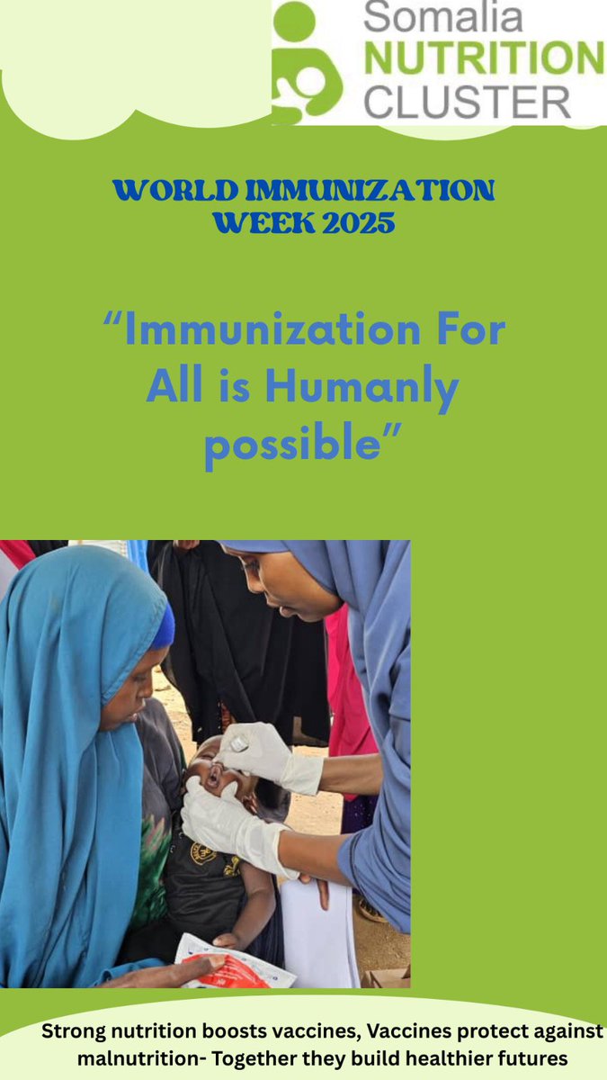 “Immunization For all is Humanly Possible” As we commemorate World Immunization Week 2025, let us all strive to ensuring all Somali children have access to vaccination services. The benefits are immeasurable.<a href="/unicefsomalia/">UNICEF Somalia</a> <a href="/WHOSom/">WHO Somalia</a> <a href="/MoH_Somalia/">Ministry of Health- Somalia</a> <a href="/OCHASom/">OCHA Somalia</a> <a href="/WFPSomalia/">WFP Somalia</a>