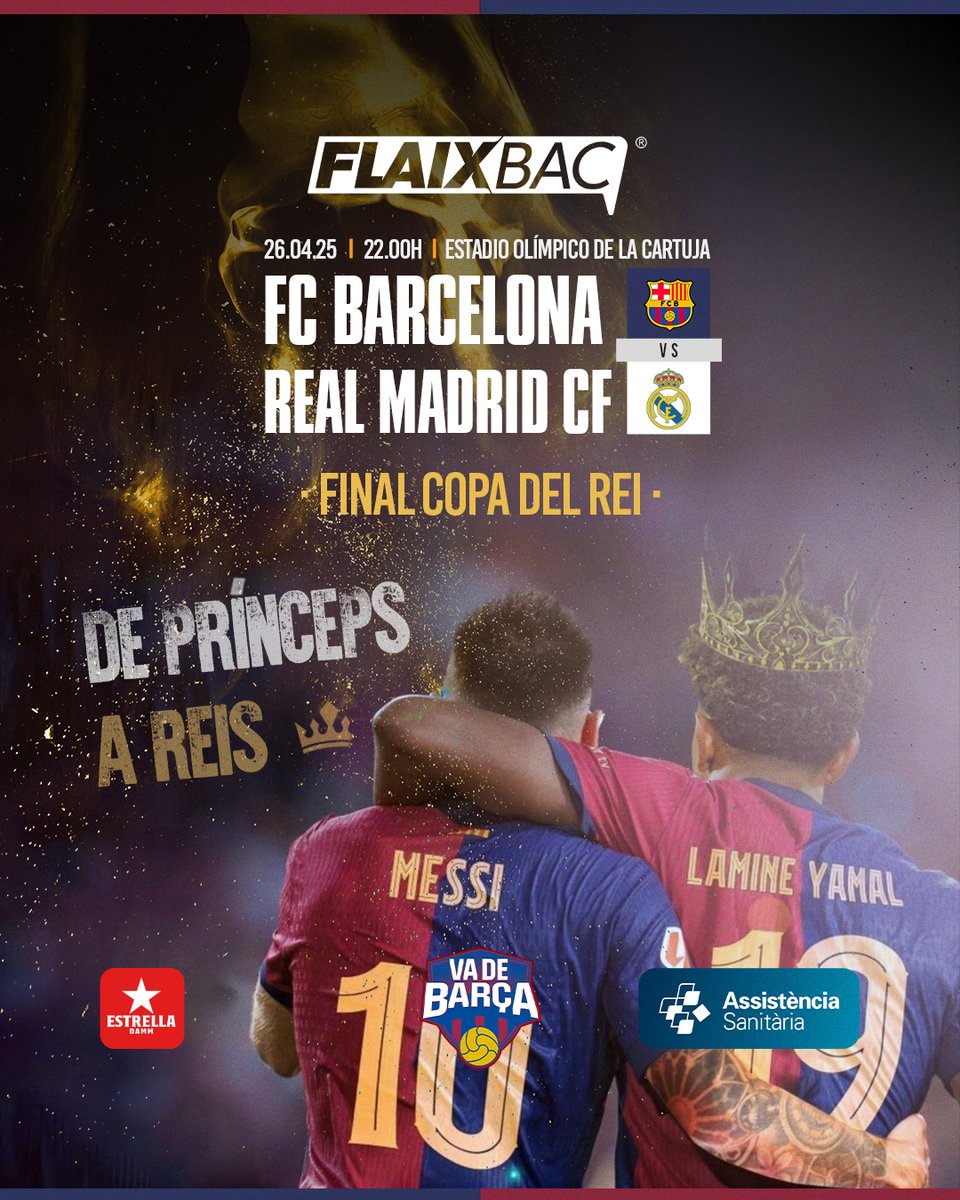 ⚔️ 𝙎𝙚𝙣𝙮 𝙞 𝙧𝙖𝙪𝙭𝙖, 𝙚𝙣𝙙𝙖𝙫𝙖𝙣𝙩 𝙚𝙦𝙪𝙞𝙥! ⚔️

🗓 Dissabte 26 d'abril
⚽️ FC Barcelona - Real Madrid
🏟 Estadi Olímpic de la Cartuja
🕘 22:00