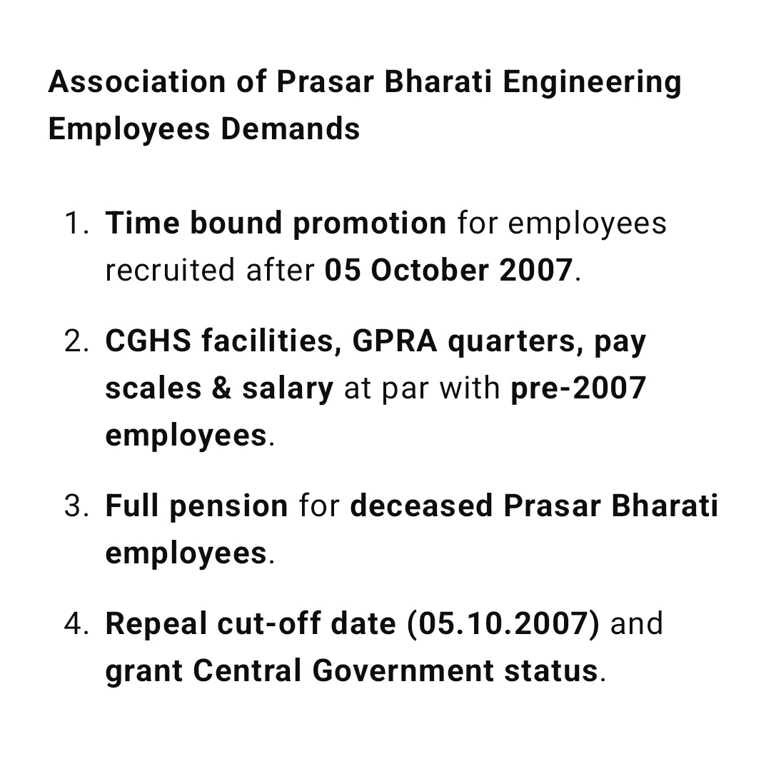 सुनील मेघवाल (@beingsunilmegh) on Twitter photo <a href="/APBEE2018/">Association of Prasar Bharati Engg. Employees</a> अभी तो हम भारत वर्ष के हर केंद्र - स्टेशन पर अपनी माँगो के लिए शांतिपूर्ण तरीके से अपना विरोध जताएंगे। परन्तु जरूरत पड़ने हम हमारी माँगो को रखने के लिए दिल्ली भी कूच कर सकते है। <a href="/AshwiniVaishnaw/">Ashwini Vaishnaw</a> <a href="/murugan/">Murugan</a> <a href="/sjaju1/">Sanjay Jaju</a> <a href="/navneetsehgal3/">Navneet Sehgal</a> <a href="/GauravDwivedi95/">Gaurav Dwivedi</a> <a href="/pragyapgaur/">pragyapaliwalgaur</a>
#Repeal_PBAct <a href="/APBEE2018/">Association of Prasar Bharati Engg. Employees</a> अभी तो हम भारत वर्ष के हर केंद्र - स्टेशन पर अपनी माँगो के लिए शांतिपूर्ण तरीके से अपना विरोध जताएंगे। परन्तु जरूरत पड़ने हम हमारी माँगो को रखने के लिए दिल्ली भी कूच कर सकते है। <a href="/AshwiniVaishnaw/">Ashwini Vaishnaw</a> <a href="/murugan/">Murugan</a> <a href="/sjaju1/">Sanjay Jaju</a> <a href="/navneetsehgal3/">Navneet Sehgal</a> <a href="/GauravDwivedi95/">Gaurav Dwivedi</a> <a href="/pragyapgaur/">pragyapaliwalgaur</a>
#Repeal_PBAct