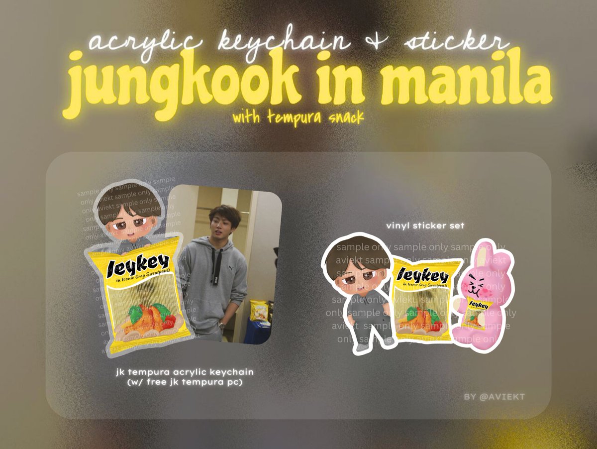 aviekt's tweet photo. INCH IC INTEREST CHECK

hi again !! made another (and last) bts x filipino food art, but it's jungkook this time—the iconic gray sweatpants in manila, with the tempura snack in the background. this is me manifesting for ot7 reunion con in mnl 🥹

t. wts lfb charms #wtslfb bns jk https://t.co/L2qaGPreEr