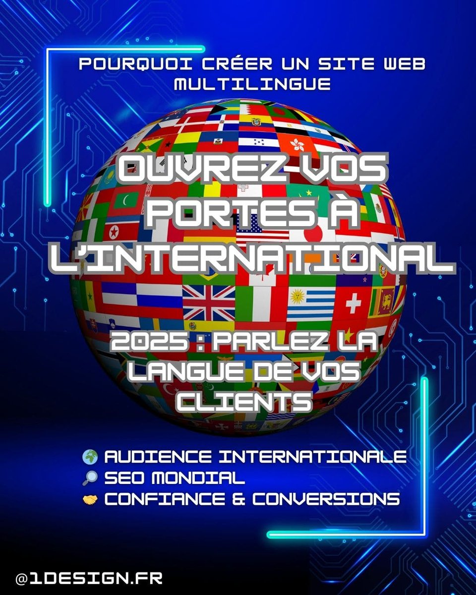 1designFR's tweet photo. 📢 Pourquoi créer un site multilingue en 2025 ?
🌍 Visibilité mondiale
📱 Expérience personnalisée
🔎 Meilleur SEO
📲 Notre article 👉 https://t.co/XfGQX7e4HA
#WebDesign #Multilingue #SEO #UX https://t.co/DZuU4jA4Y5