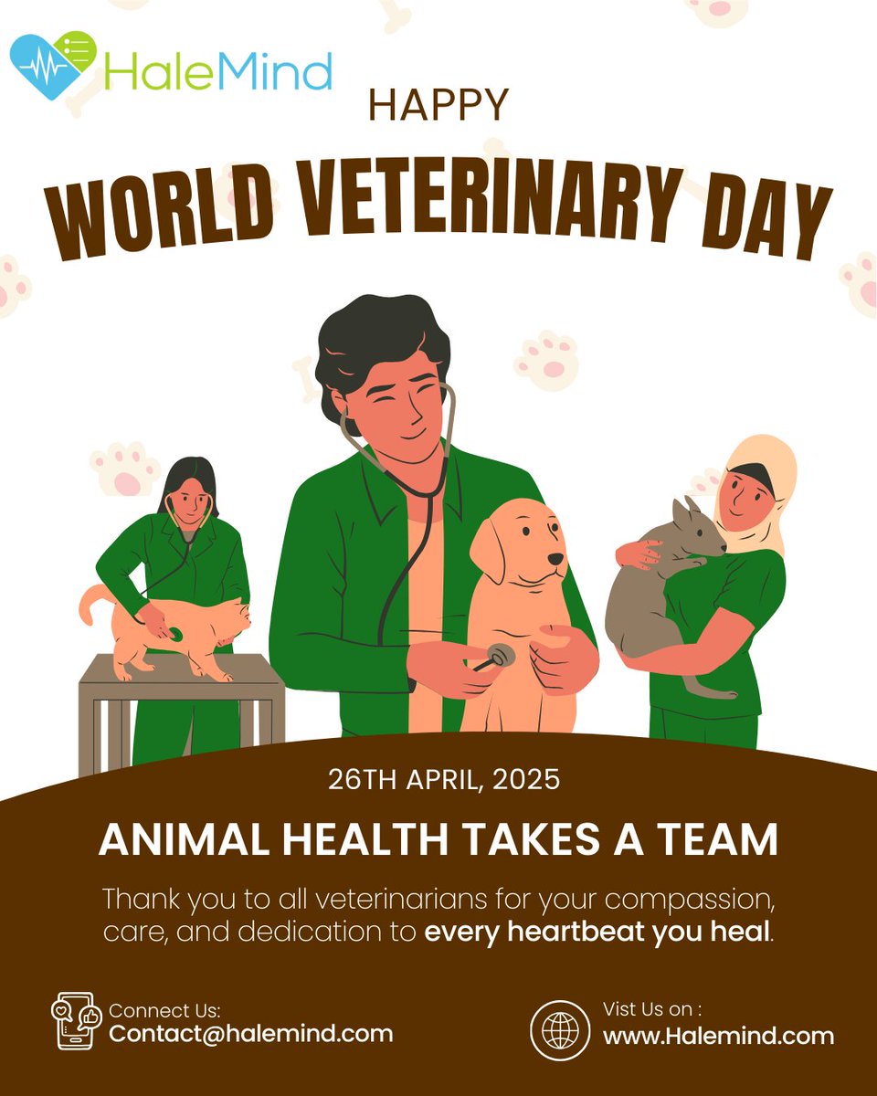 gethalemind's tweet photo. 🌍🐾 Celebrating World Veterinary Day 2025 with Halemind! 🐾🌍

At Halemind, we salute the incredible veterinarians who work tirelessly to care for the animals that bring so much joy and balance to our lives. 

Here's to empowering veterinary care with innovation and heart. https://t.co/qex1LugFd6