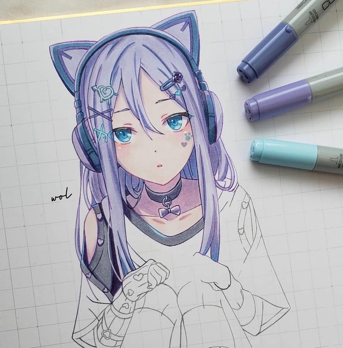 wol_art_04's tweet image. 【プロセカ 宵崎奏】
コピックで描きました！✍
 #プロセカ  #模写  #宵崎奏