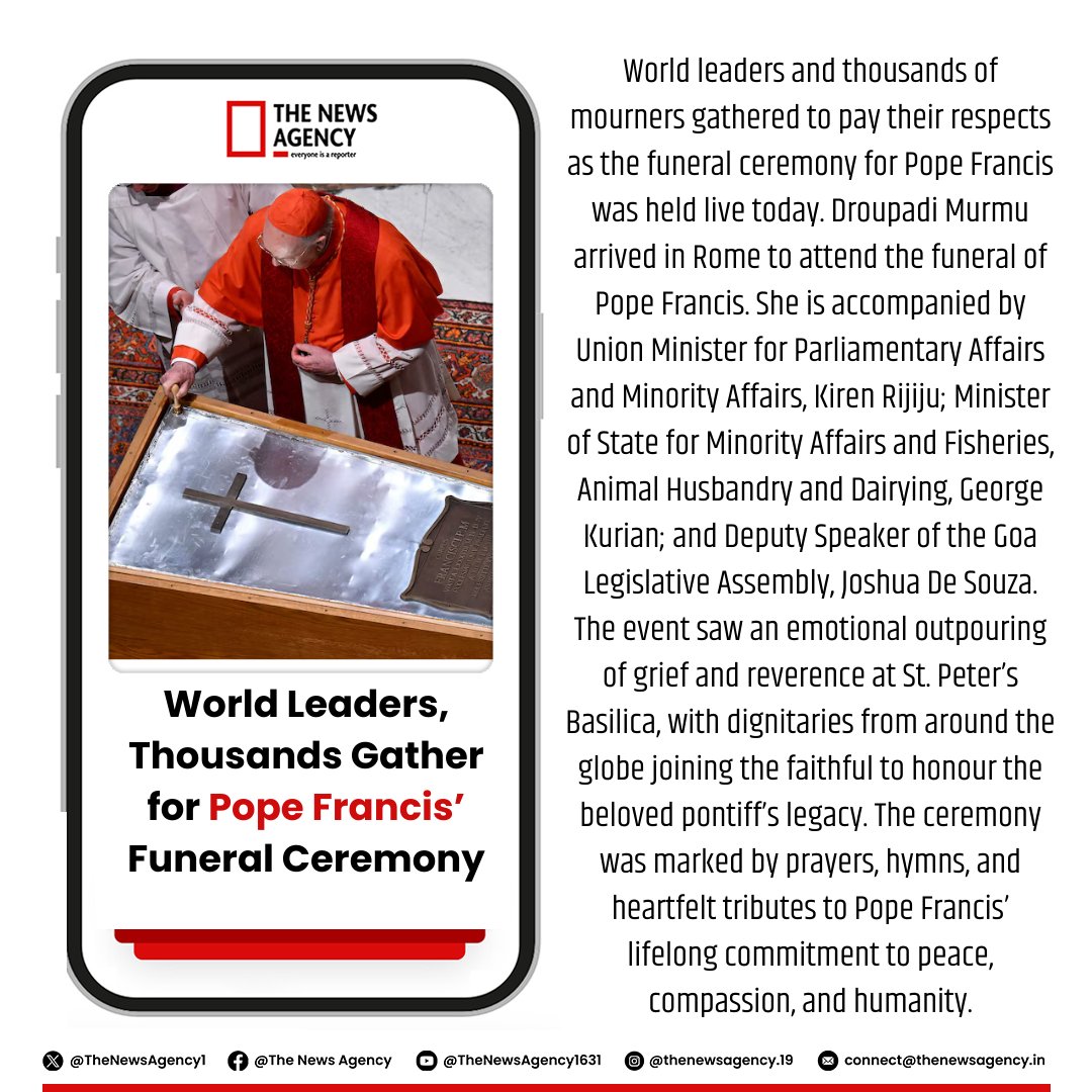 TheNewsAgency1's tweet photo. #PopeFrancis #FuneralLive #WorldLeaders #Vatican #StPetersBasilica #GlobalTribute #Faith #Christianity #CatholicChurch #Peace #LegacyOfLove #NewsUpdate #BigBreaking #BreakingNews
@mygovin @Pmoindia @rashtrapatibhvn https://t.co/ClyjOIMPBb