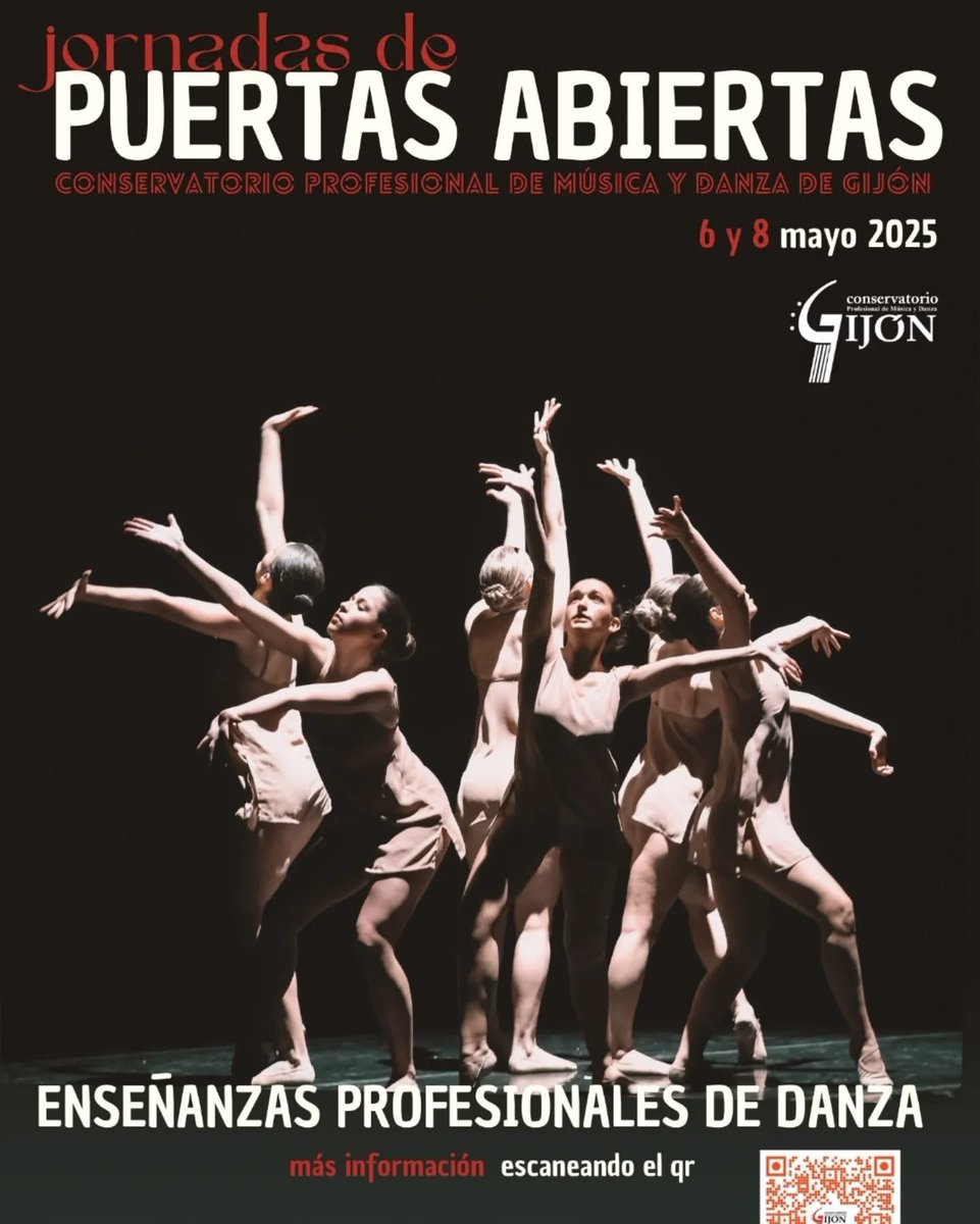 Conservatorio Gijón (@consergijon) on Twitter photo Los días 6 y 8 de mayo se celebran las jornadas de puertas abiertas en la especialidad de Danza.
Es necesario inscribirse a través del mail: danzaconsergijon@gmail.com indicando el nombre, la edad del alumno/a (a partir de 11 años) y las clases a las que va a asistir. Los días 6 y 8 de mayo se celebran las jornadas de puertas abiertas en la especialidad de Danza.
Es necesario inscribirse a través del mail: danzaconsergijon@gmail.com indicando el nombre, la edad del alumno/a (a partir de 11 años) y las clases a las que va a asistir.