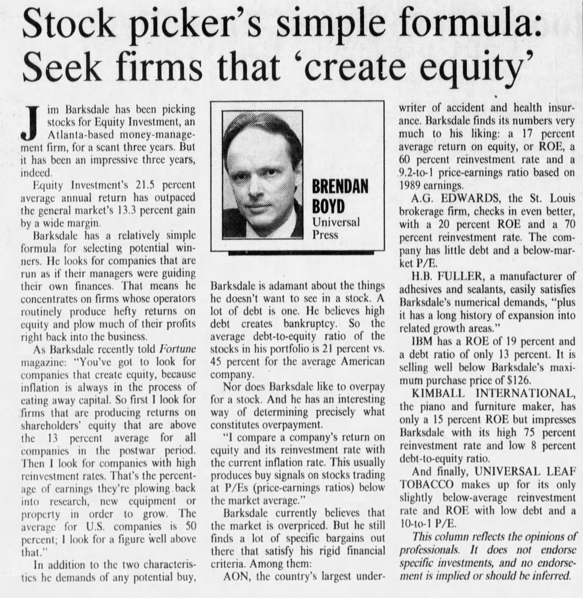 Seek firms that create equity