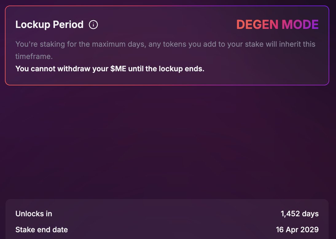 heyranoss's tweet photo. After receiving 18,000 ME, having locked my bag for 90 days and reached the top 1% of the leaderboard, I decided to experience the top 1% by locking for 1,450 days...

We'll see if I made the right choice, see you in 4 years! Next, top 0.1% leaderboards. 
@MagicEden @0xLeoInRio https://t.co/C5Kpj1dBCq
