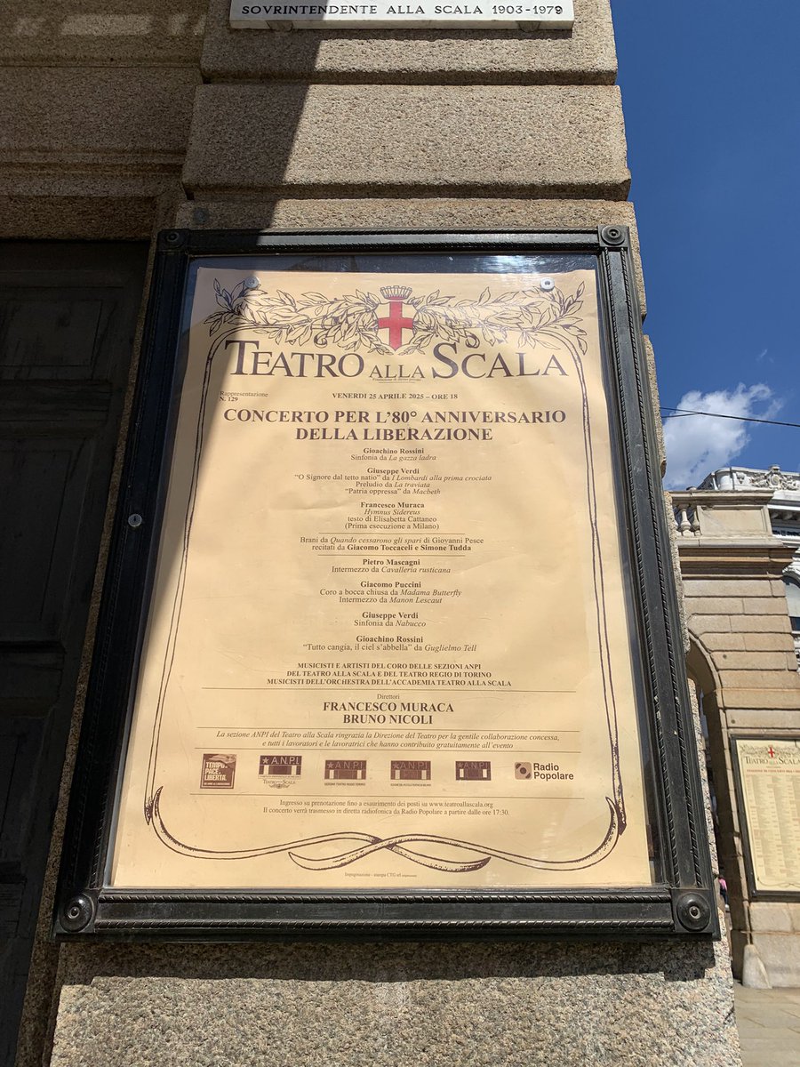 Ilsuggeritore's tweet image. Foto racconto di un pomeriggio molto speciale - #25aprile2025: #TeatroallaScala - Concerto #ANPI per l’80• della #Liberazione … la diretta di @radiopopmilano