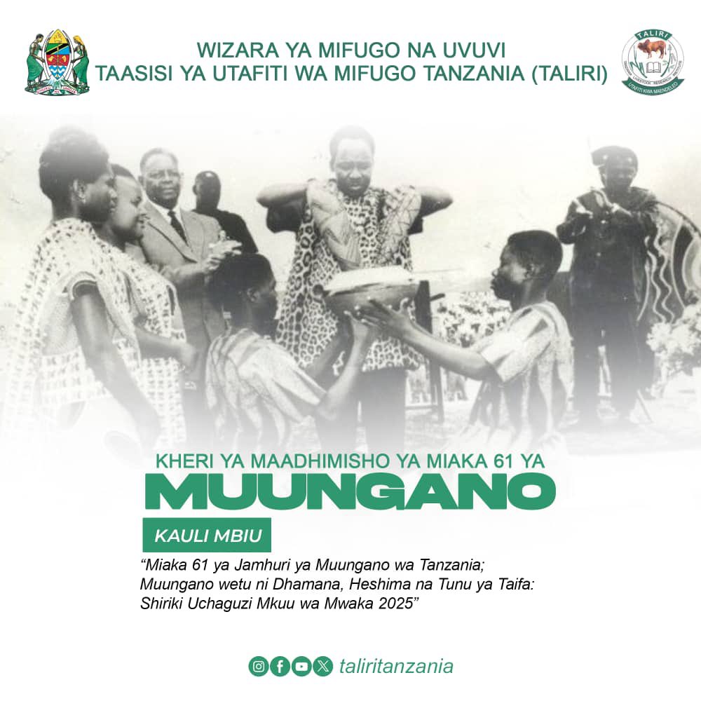 Taliri_TZ's tweet photo. Heri ya maadhimisho ya miaka 61 ya Muungano wa Tanganyika na Zanzibar. https://t.co/33XokkmQLh