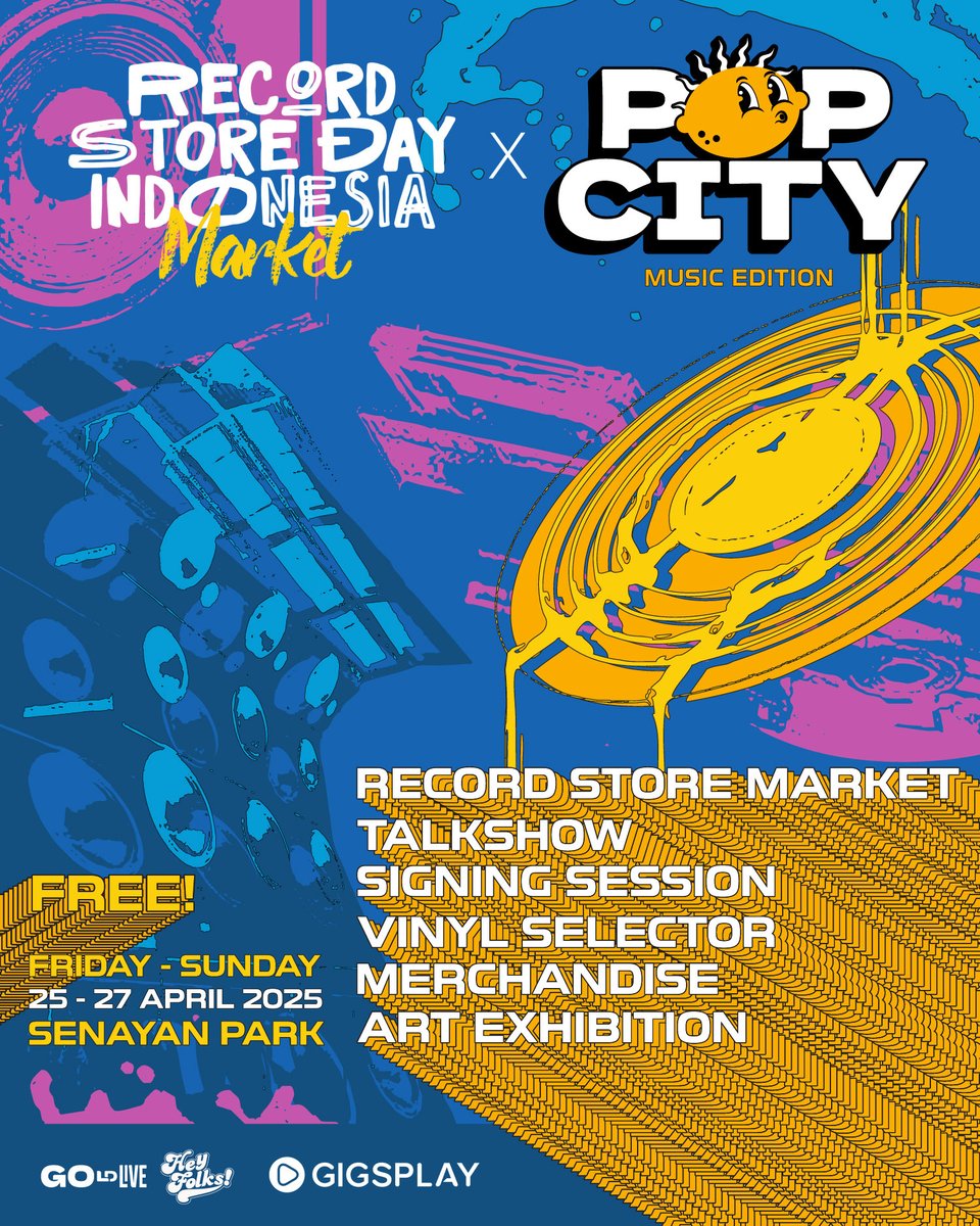 Record Store Day Indonesia Market bersama Pop City Music Edition tahun ini untuk kolaborasi epik!  

🗓️ Jumat–Minggu, 25–27 April 2025 
🕙 10.00–22.00 WIB  
👉  Lantai Dasar, Senayan Park

GRATIS!