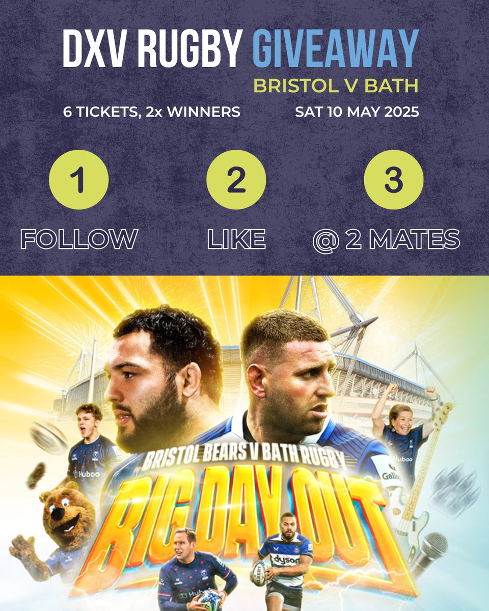 DreamXVRugby's tweet image. 🏉🎟️ GIVEAWAY ALERT! 🎟️🏉

Want to see Bristol take on Bath in the ultimate clash? We're giving away 2 lots of 3 tickets to the big game on Saturday 10 May 2025 in Cardiff! 🙌

To enter: 
1️⃣ Follow us 
2️⃣ Like this post 
3️⃣ Tag the 2 mates you'd bring with you for the epic…