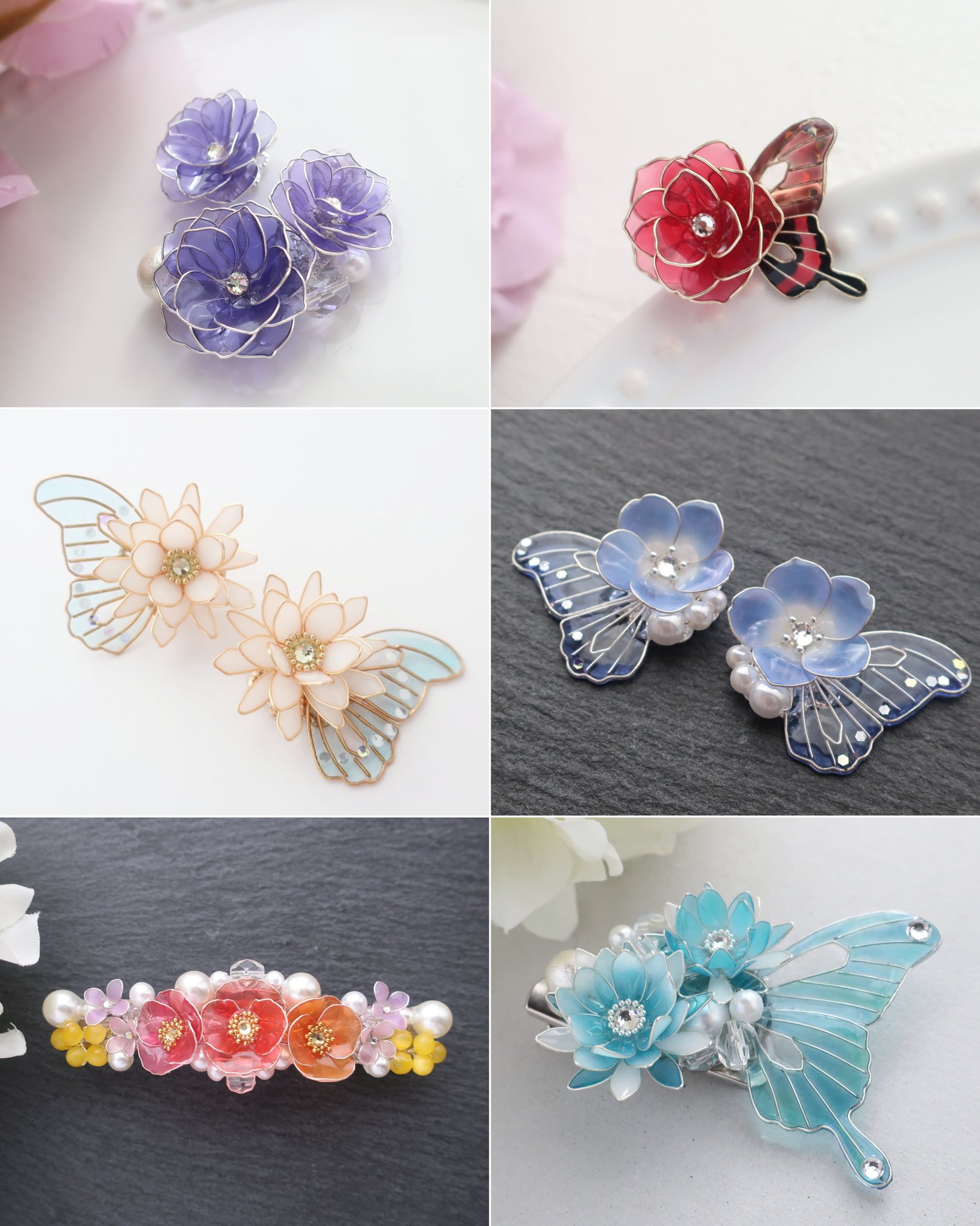 ハルノネ』オーガンジー刺繍フラワーアクセサリー | ネモフィラ