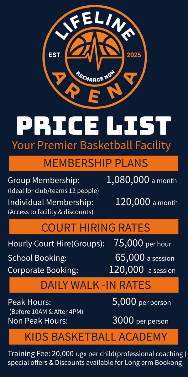 Life Line Arena Price List – Train Like a Pro! #KampalaSports #rechargenow #BasketballUganda