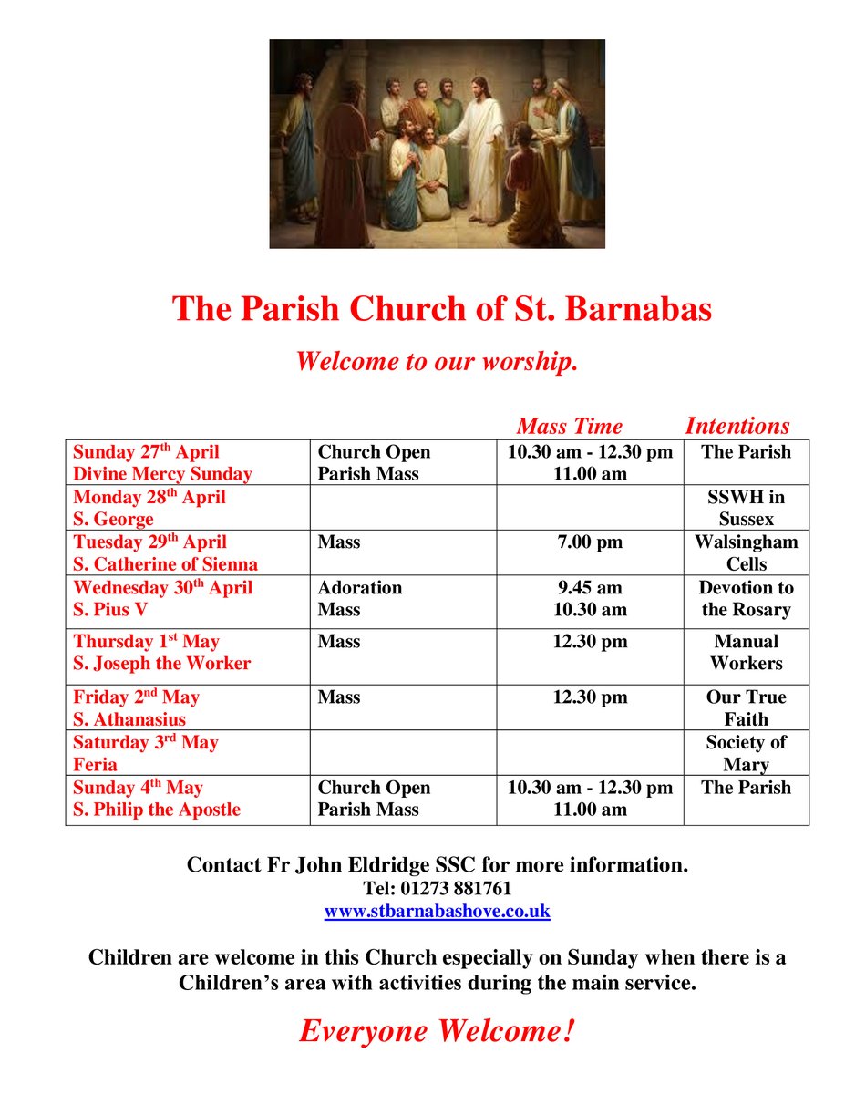 Here are the times for the church to be open for private prayer and Masses for the upcoming week.
#ChichesterDio #churchofengland #stbarnabas #hove #Sussex #ChiCathedral