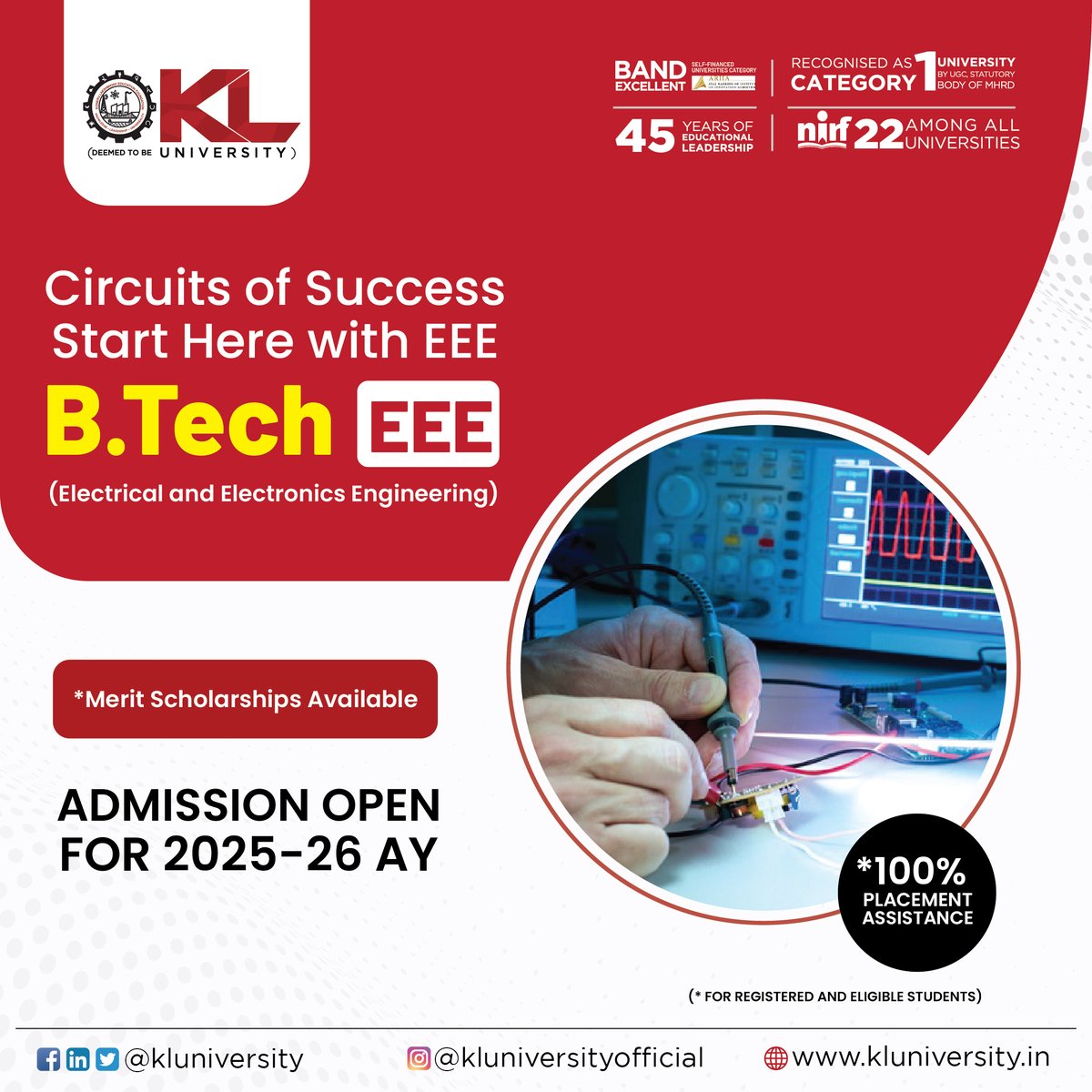 kluniversity's tweet photo. Circuits of Success Start Here: Lay the Groundwork for Your EEE Future. Master the core principles of electrical and electronics engineering and design the pathways to your professional triumph. 

Apply Now: https://t.co/dwYNuhkZAx

#KLuniversity #KLU #WeAreFutureReady #BtechEEE https://t.co/6ZTncLWv2E