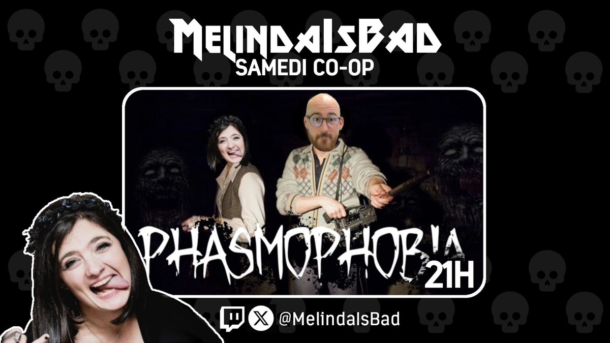 Le moment tant attendu est arrivé 😝

Ce soir c'est samedi co-op sur #Phasmophobia en compagnie de <a href="/FarrenTwitch/">ZeGeekRoom (Farren)</a> <a href="/Heidha_/">Heidha</a> et <a href="/2badGames/">2BAD GAMES</a> 👻🔥

RDV à 21h sur #twitch
👉 twitch.tv/melindaisbad