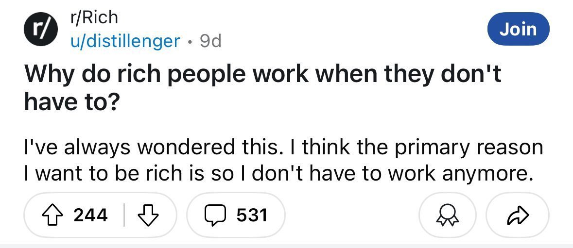 Because you need to be a work addict to be rich.