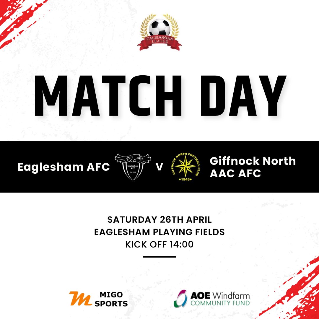 🔴Saturday fixture🔴

<a href="/CaledonianAFA/">CaledonianLeague</a> 
🏆 |  Caledonian League Premier Division
🆚 |  <a href="/GNorthAFC/">Giffnock North AAC AFC</a> 
📍 |  Eaglesham Playing Fields
🗓️ |  26/04/25
⌚️ |  2pm

<a href="/scottish_aff/">AmateurFixturesResultsSCO</a>  <a href="/ScotAmFA/">Scottish Amateur FA</a>