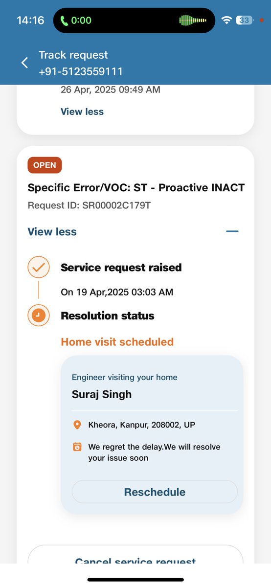 EnigmaticTrader's tweet photo. @JioCare 

No one came up after waiting till expected resolution date and I still can't reach to visiting enginner.

I am almost done following up. I believe @reliancejio doesn't bother losing customers.

Attaching current status with almost lost hope. https://t.co/yi3FywdbgR