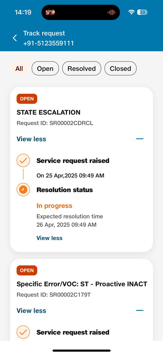 EnigmaticTrader's tweet photo. @JioCare 

No one came up after waiting till expected resolution date and I still can't reach to visiting enginner.

I am almost done following up. I believe @reliancejio doesn't bother losing customers.

Attaching current status with almost lost hope. https://t.co/yi3FywdbgR