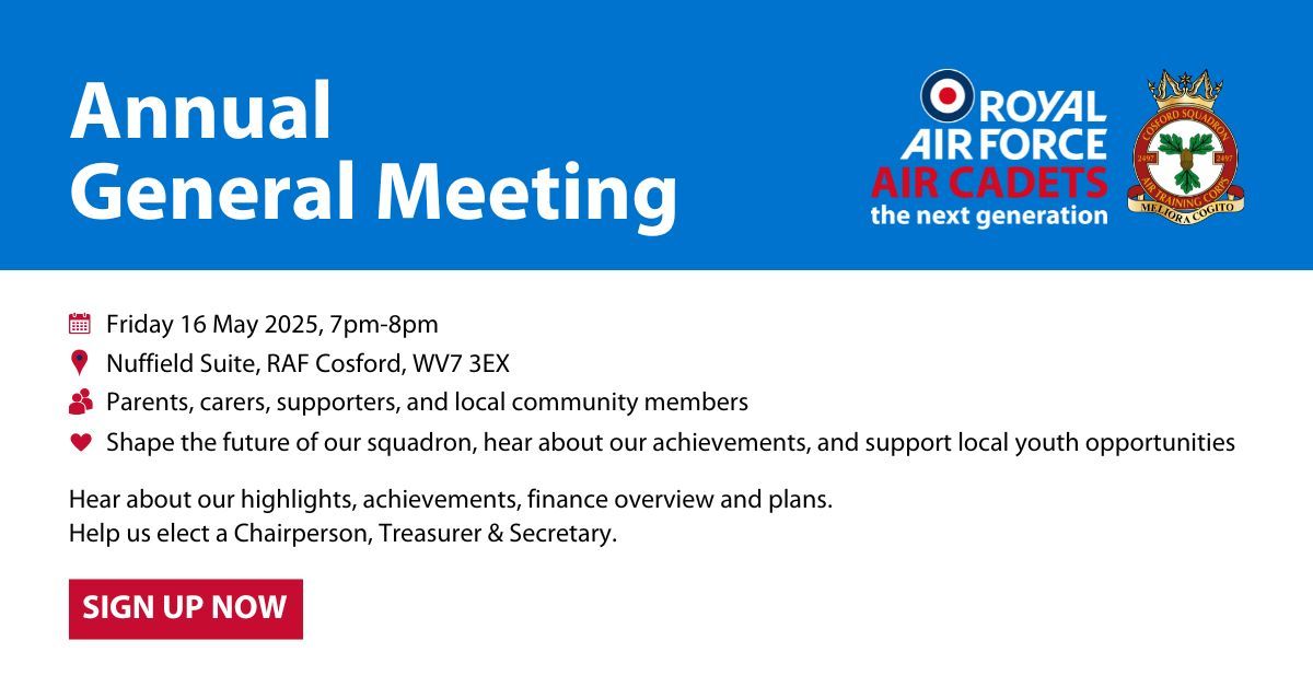 You're invited! Why should you attend?
🔹The squadron is entirely run by volunteers, &amp; we rely on local support.
🔹Whether you’re a parent, former cadet, or just passionate about supporting young people - you can make a real difference!

Interested? 👉 forms.office.com/e/EgzjcE47iX