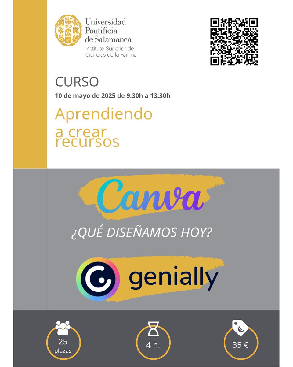 ¡Impartimos estos cursos en la Universidad Pontificia! Con certificado del ICE. Las inscripciones finalizan el 30 de abril 😊