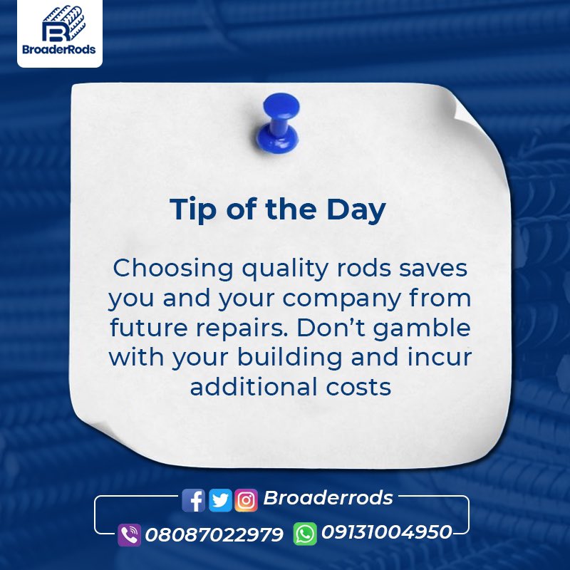 Broaderrods's tweet photo. Did you know? The strength of your building starts from the rods you use. Don't settle for less.

#DidYouKnow #constructionfacts #constructionfact #tip #tipoftheday #choosingiron #ironrods #weekend #WeekendVibes Wizkid Jamb Peter Obi #broaderrods #construction #constructionsite https://t.co/DetFemVHMw