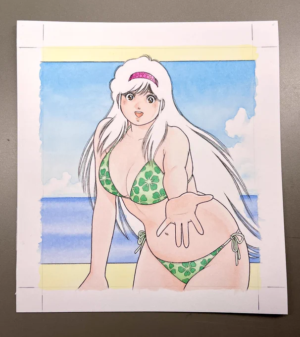 水彩イラスト彩色過程タイトルは…まだ未定ミニ色紙サイズです 