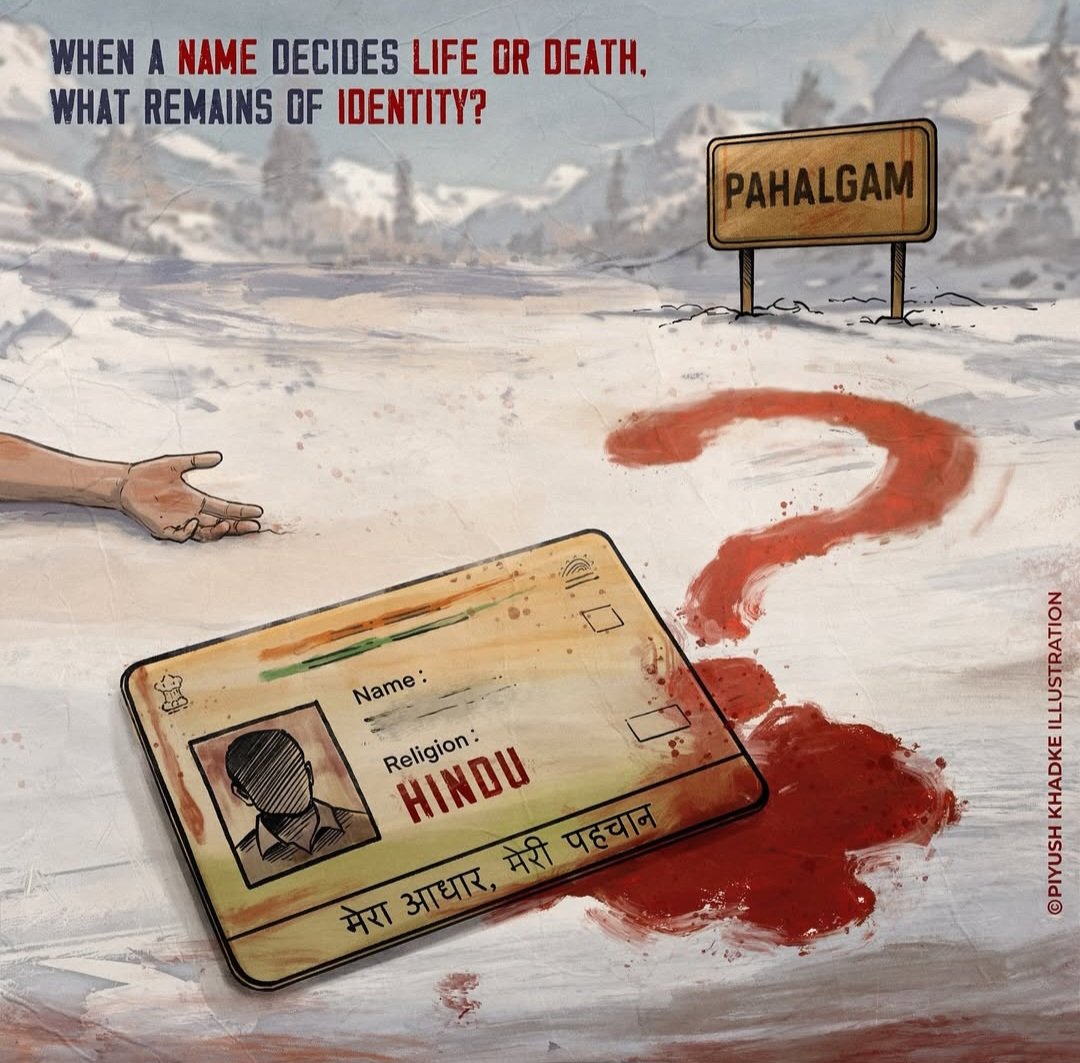 Suruu_09's tweet photo. When a name decides life or death 
What remains of identity? 
#Pahalgam #PahalgamTerroristAttack #PahalgamTerrorAttack https://t.co/DDKfCiTvqC