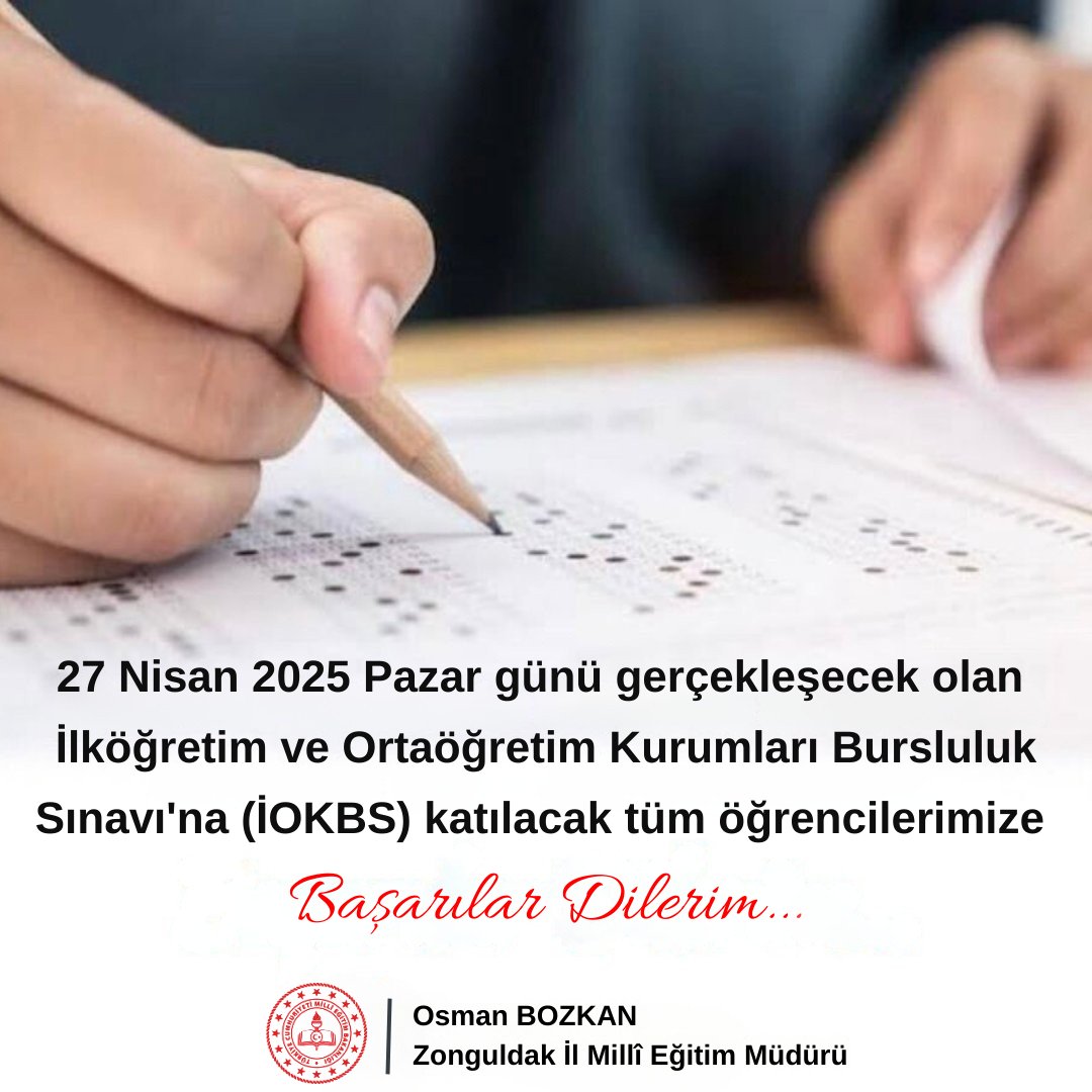 📌27 Nisan 2025 Pazar günü yapılacak olan İlköğretim ve Ortaöğretim Kurumları Bursluluk Sınavı’na katılacak tüm öğrencilerimize başarılar dileriz.

<a href="/tcmeb/">Millî Eğitim Bakanlığı</a> <a href="/Yusuf__Tekin/">Yusuf Tekin</a>