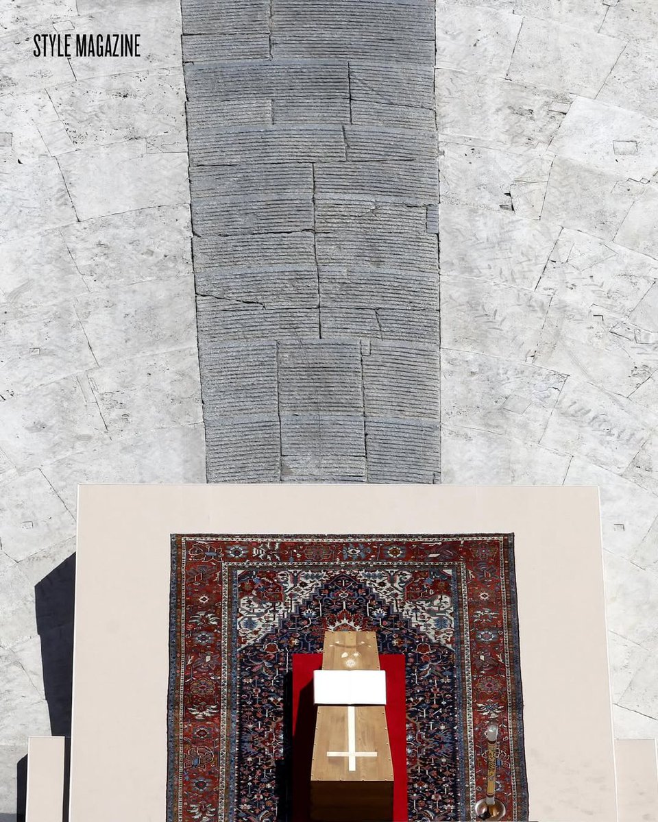 The Persian carpet, Eden's altar laid, cradles the Pope, leading his soul toward the eternal spring.