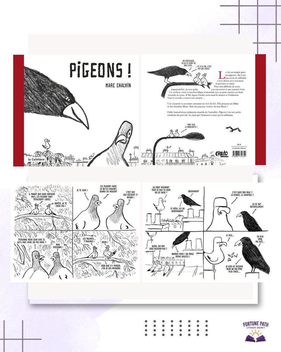 FortunePath_Lit's tweet image. A riveting socio-political fable that uses animal archetypes to remind us of the dangers of tyranny and lack of freedom.

For rights inquiries in Southeast Asia, feel free to contact us.
📩 Email: fortunepathagency@gmail.com

#Satire #ModernFable #PigeonsBook #FreedomVsTyranny