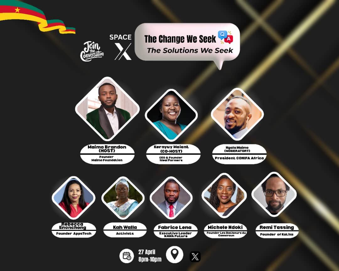 π
πππ«π’ππ πππ§π (@fabricelena_) on Twitter photo We are committed to changing the political narrative of Cameroon. Join Us tomorrow for another enriching session of "the change we seek" with great minds.
<a href="/africatechie/">Rebecca Enonchong</a> , <a href="/KahWalla/">Kah Walla</a> , <a href="/MicheleNdoki/">Ndoki Michele</a> .
Hosted by <a href="/iam_Maimo/">Maimo</a> , <a href="/K_Mariant/">Farmer in Tech ./Excelsior/</a> and <a href="/MaimoWajiri/">Ngala Maimo Wajiri π¨π²</a> . We are committed to changing the political narrative of Cameroon. Join Us tomorrow for another enriching session of "the change we seek" with great minds.
<a href="/africatechie/">Rebecca Enonchong</a> , <a href="/KahWalla/">Kah Walla</a> , <a href="/MicheleNdoki/">Ndoki Michele</a> .
Hosted by <a href="/iam_Maimo/">Maimo</a> , <a href="/K_Mariant/">Farmer in Tech ./Excelsior/</a> and <a href="/MaimoWajiri/">Ngala Maimo Wajiri π¨π²</a> .