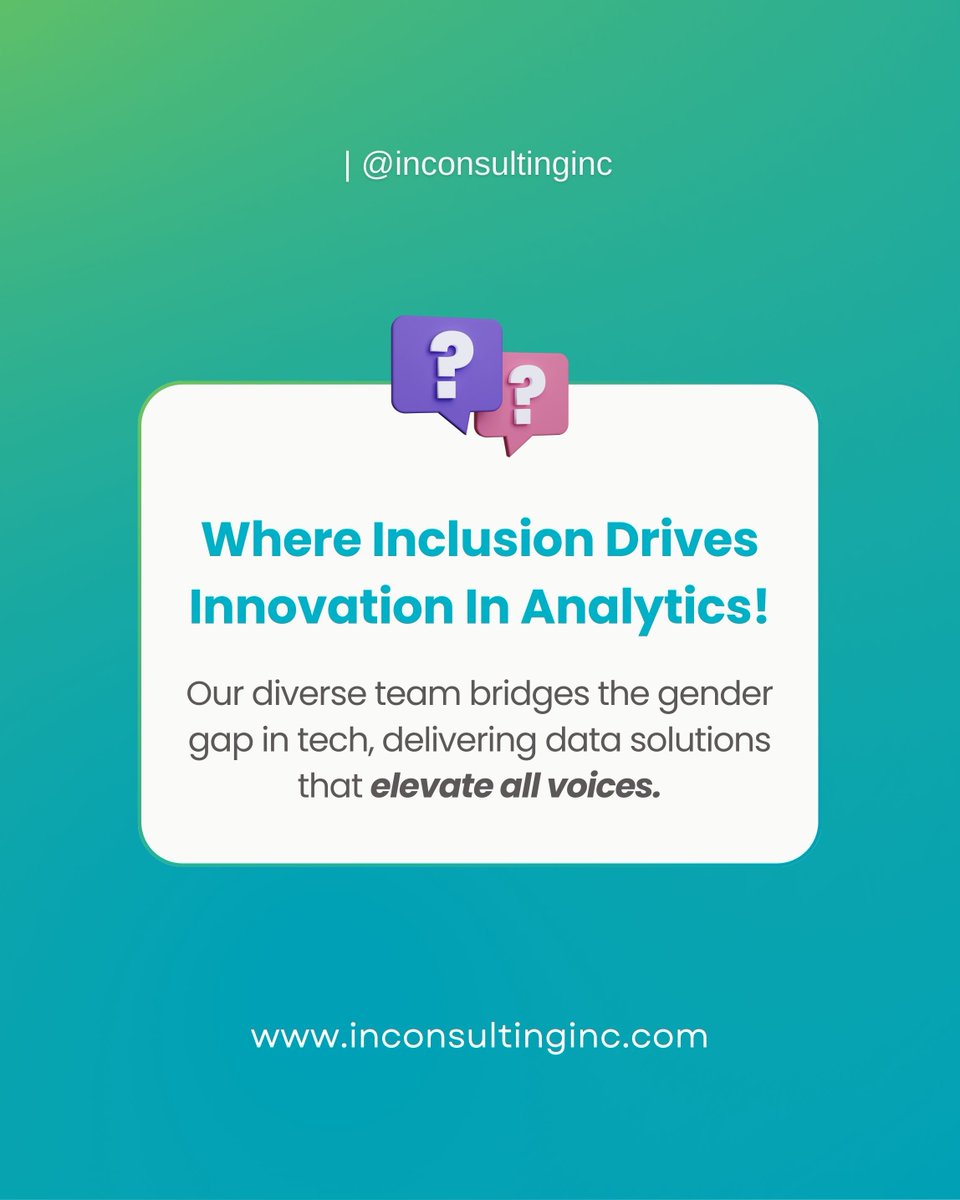 InConsultingInc's tweet photo. Diverse perspectives create better data solutions! 🚀 

Our team is proud to bridge the gender gap in tech while delivering analytics that truly represents everyone.

Join us in creating a more inclusive data landscape where your unique perspective matters! https://t.co/0rVqWHCiB7