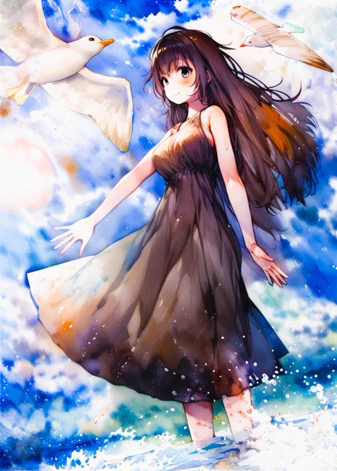 新作絵です。【このあとカモメに襲われる おソノさん】繁殖期です。 