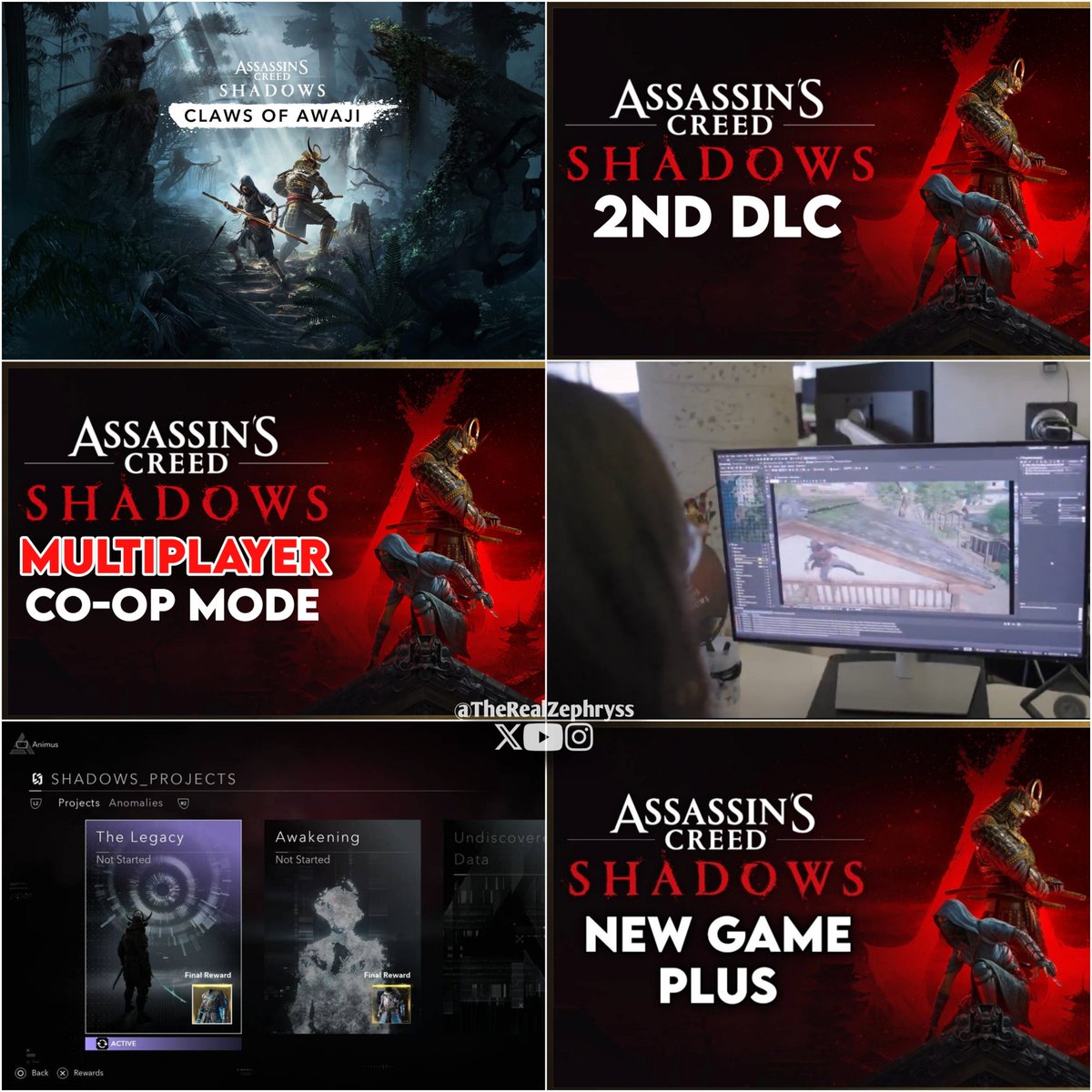 TheRealZephryss's tweet image. Things we might see in the AC Shadows post-launch showcase on April 30. ⚔️🔥

✅️Info on Claws of Awajii DLC
✅️What the second expansion will be
✅️New parkour mechanics 
✅️The rumored Co-op mode
✅️New Game Plus
✅️The next Animus Hub Project

#AssassinsCreedShadows