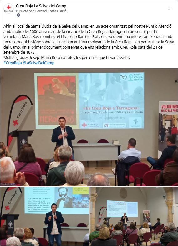 jbarceloprats's tweet image. Moltíssimes gràcies al Punt d&apos;Atenció local (Selva del Camp) de la @CreuRojaTGN per l&apos;oportunitat d&apos;explicar les efemèrides més importants dels 150 anys d&apos;història d&apos;aquesta organització a les nostres contrades. Per molts més anys!